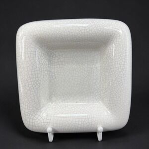 Haeger Pottery White Crackle Glaze Ceramic Square Dish Catchall Bowl Minimalist